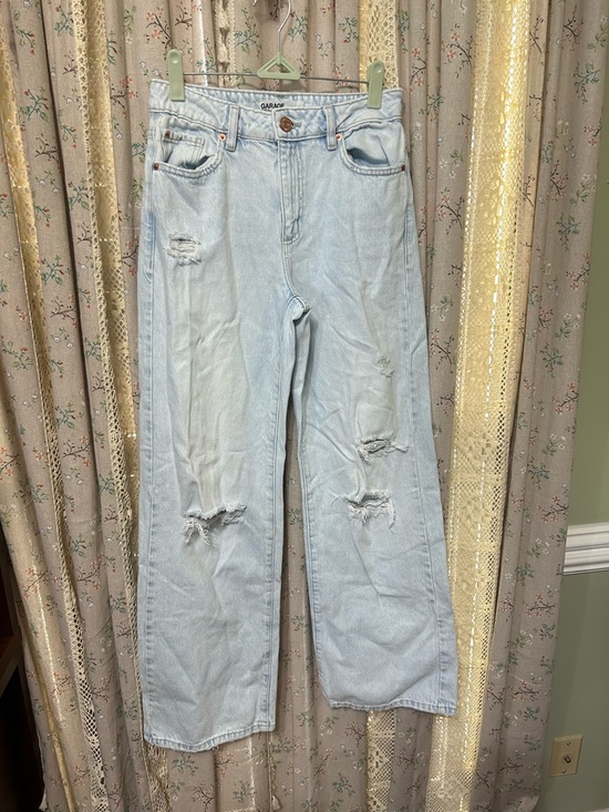 Garage Pants - Garage Denim Light Wash Jambe Wide Leg Jeans Distressed High Rise Size 25